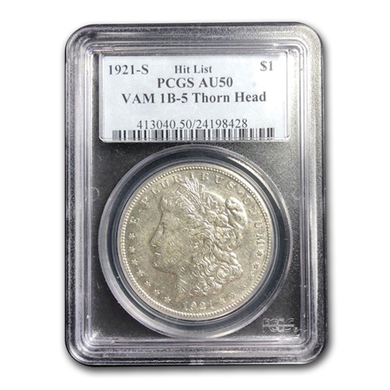 1921-S Morgan Dollar AU-50 PCGS (VAM 1B-5 Thorn Head) 1921-S Morgan Dollar AU-50 PCGS (VAM 1B-5 Thorn Head)